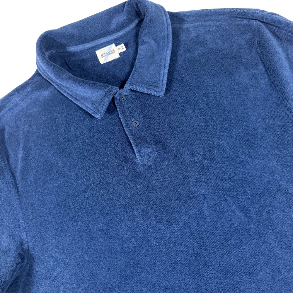 Fair Harbor Ravello Terry Polo Shirt Mens 2X Navy Blue Short Sleeve Beach Resort